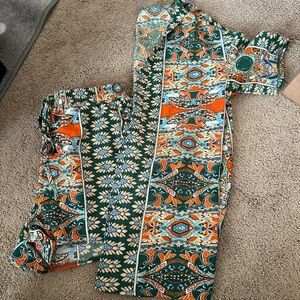 SHEIN Green Orange Floral High Waist Shorts